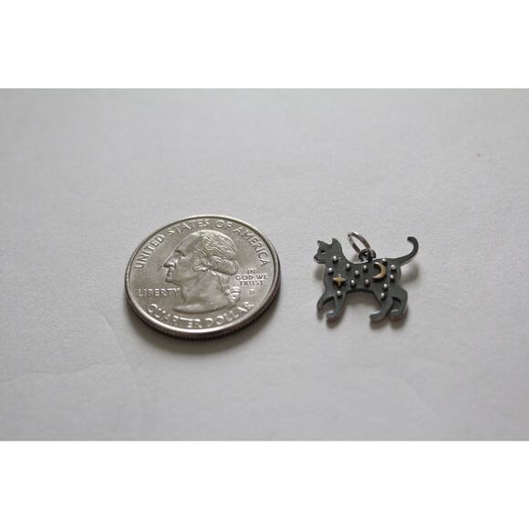 Sterling Silver Cat Charm with Bronze Star and Moon Pendant - Picture 4 of 6